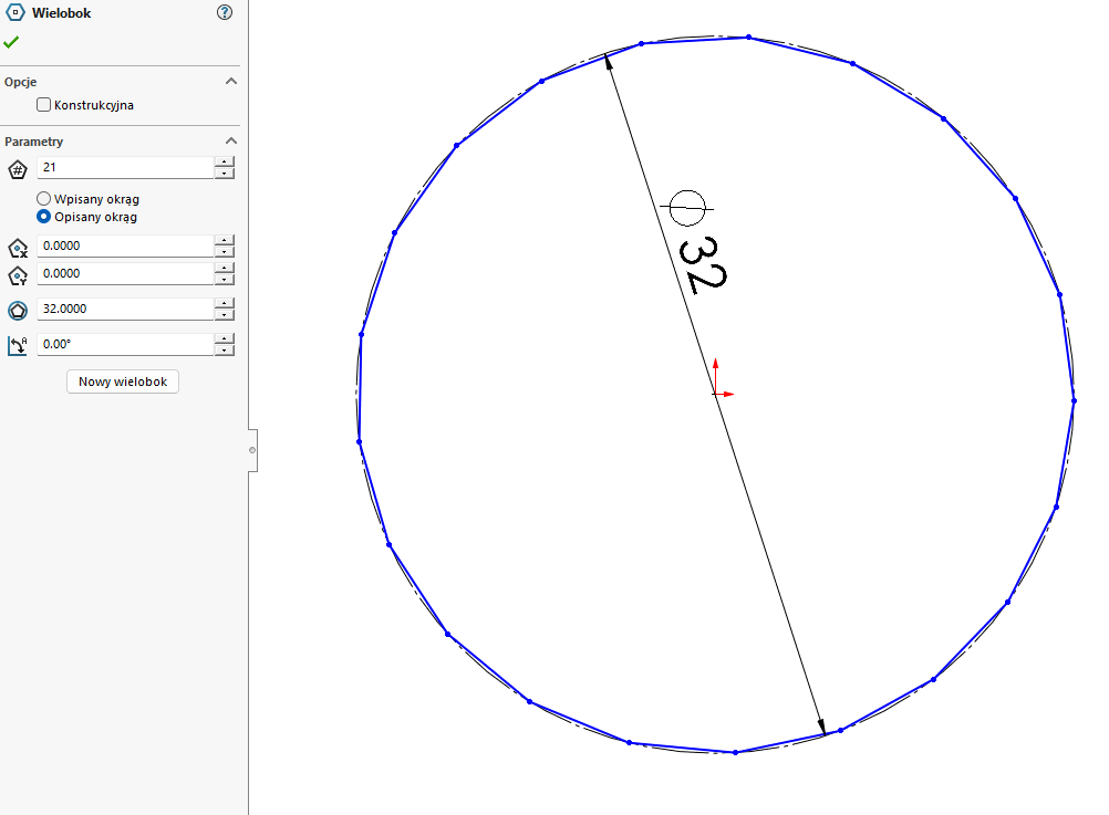 Parametry wieloboku: 21 boków oraz okrąg opisany Ø32 mm